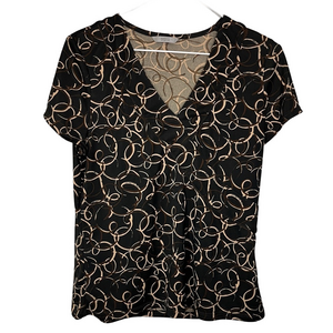 Marks and Spencer Abstract Print Top Black Beige Size 12